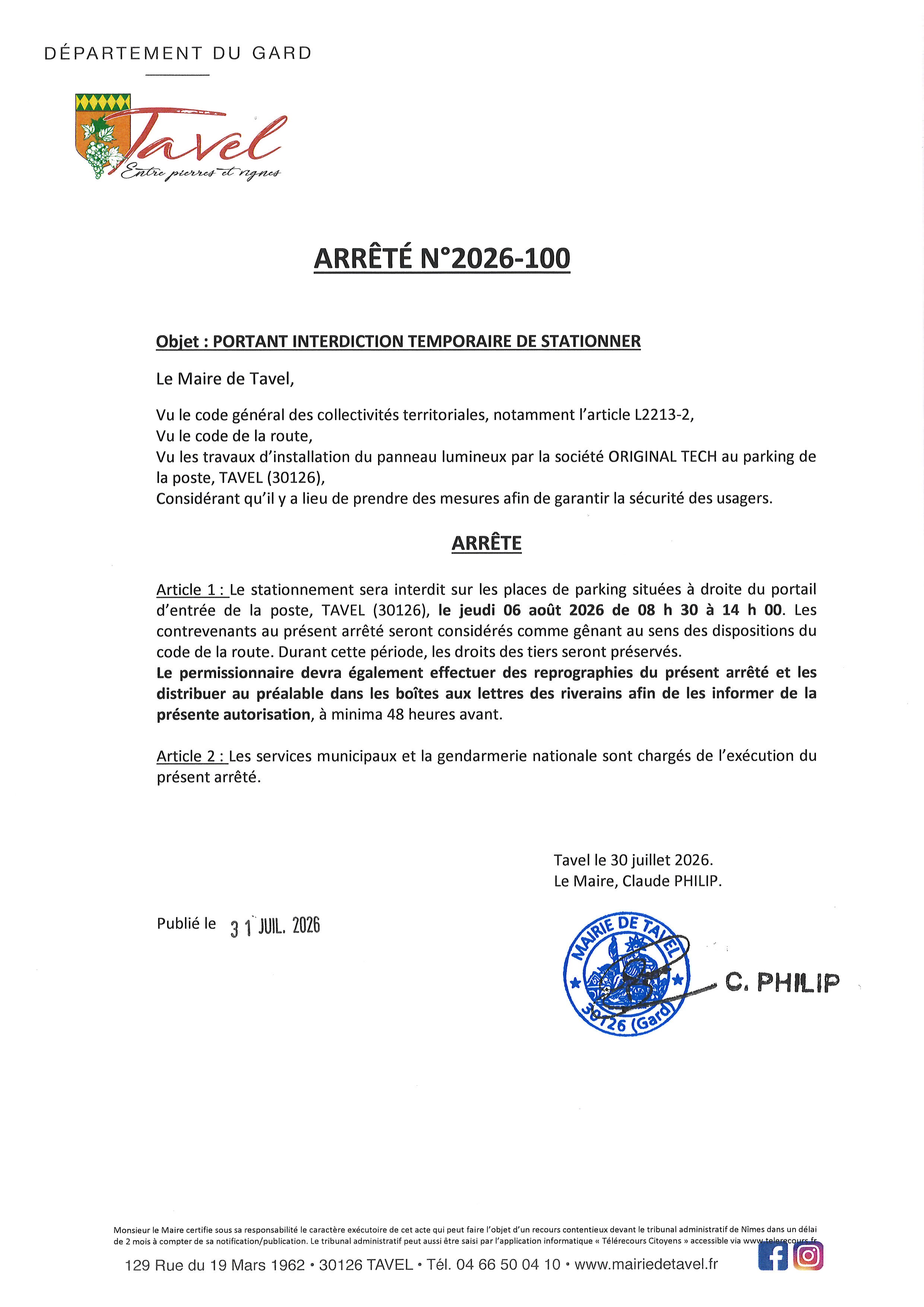 ARRETE 2026 100