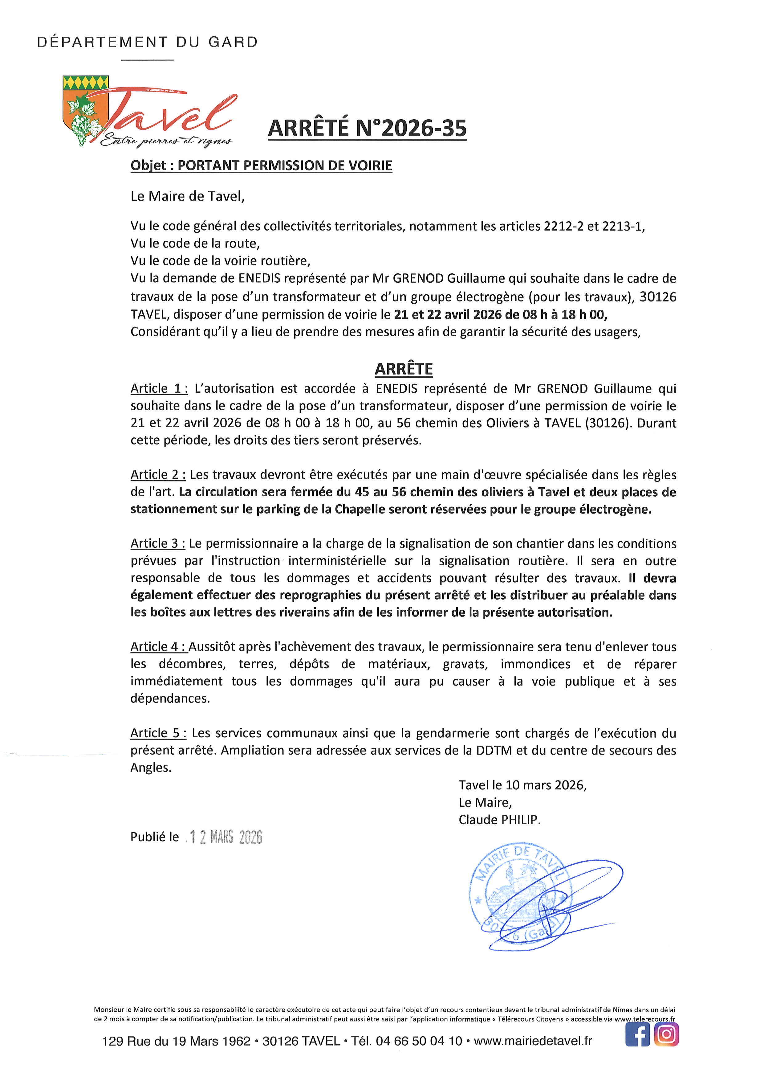 ARRETE 2026 35