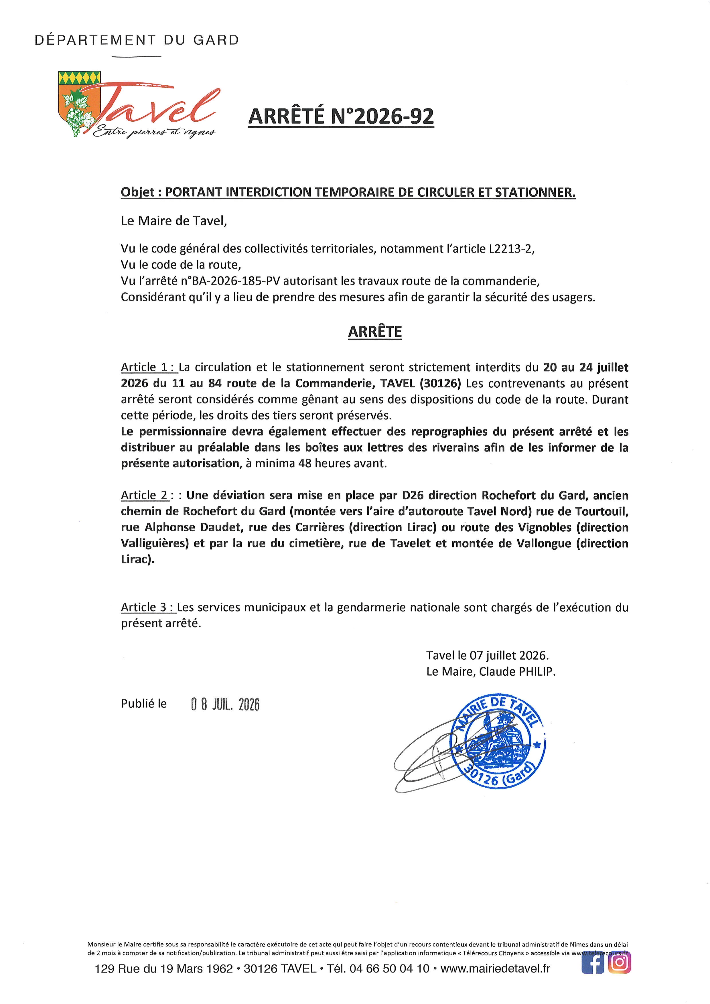 ARRETE 2026 92