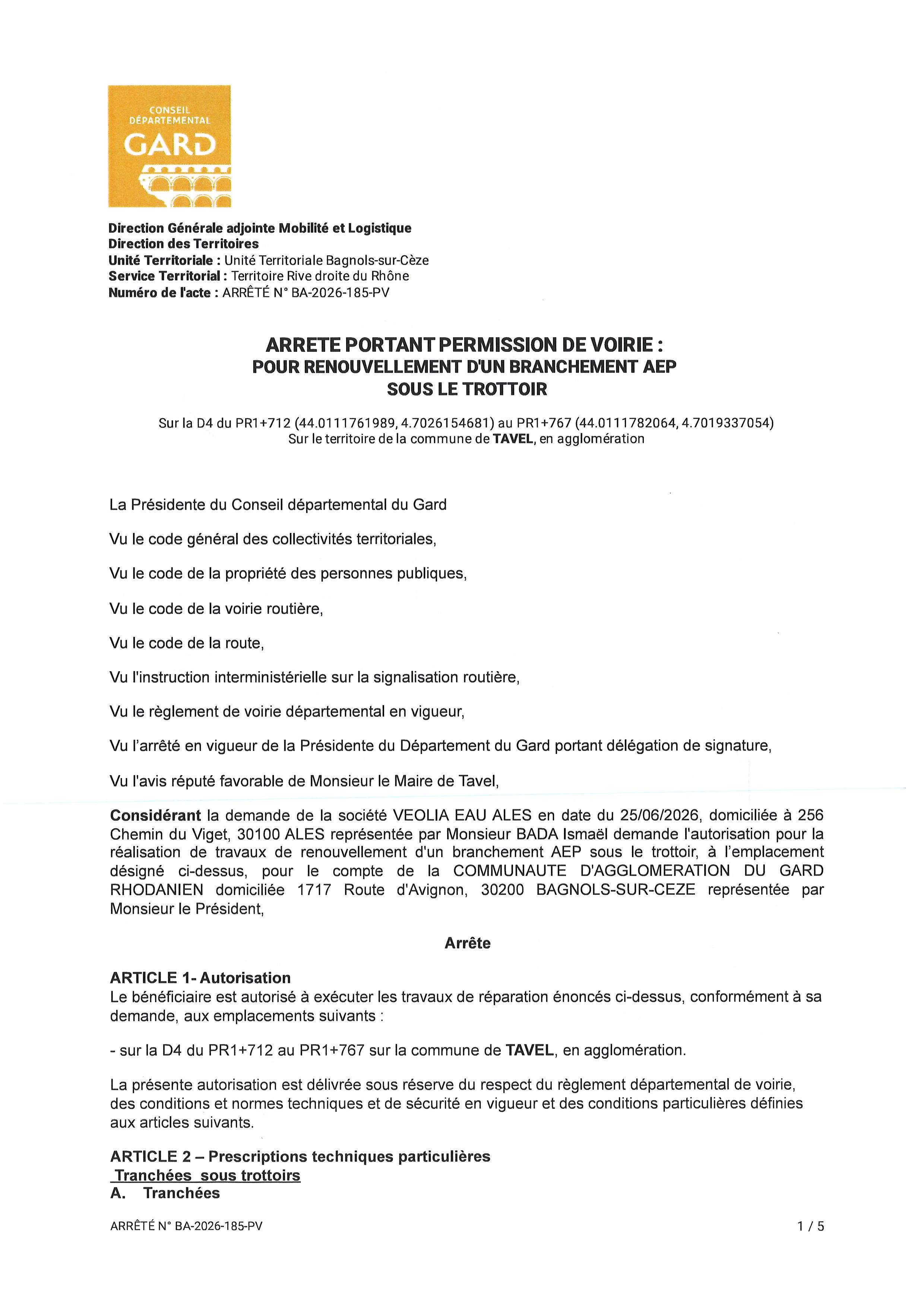 ARRETE CD.1