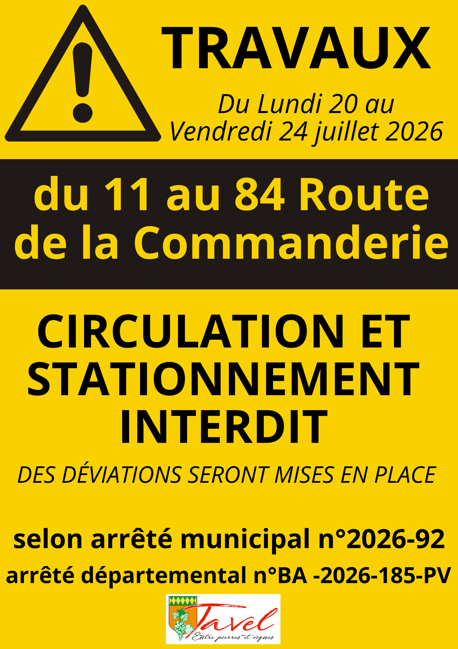 TRAVAUX RTE DE LA COMMANDERIE JUILLET 2026