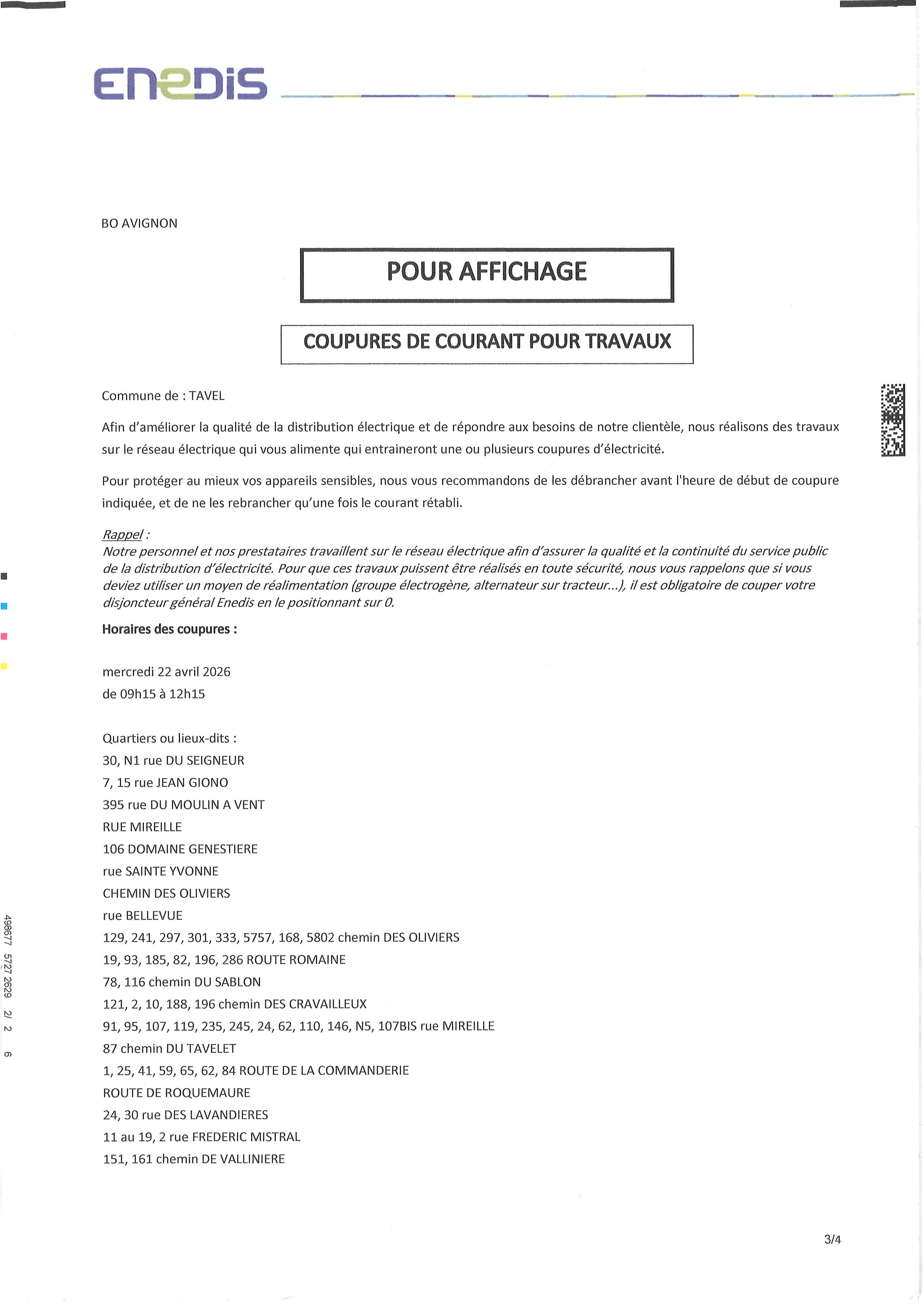 coupure de courant 22 avril 2026